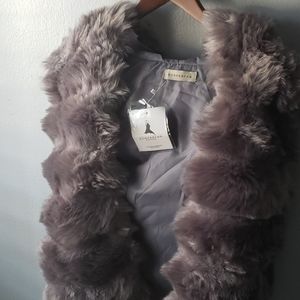 NEW Konhanfan Hooded Faux Fur Vest - Purple Grey